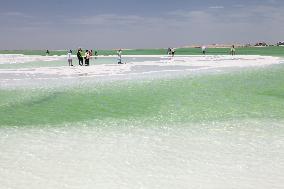 Tourists Visit Qarhan Salt Lake in Haixi