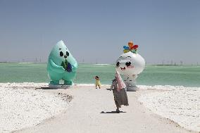 Tourists Visit Qarhan Salt Lake in Haixi