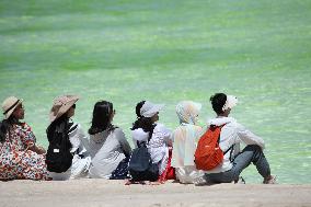 Tourists Visit Qarhan Salt Lake in Haixi