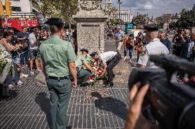 PP, VOX And Police Authorities Participate In A Tribute To The Victims Of Terrorism In Barcelona.