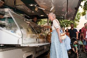 Queen Margrethe II of Denmark annual visit at Cahors market - South of France