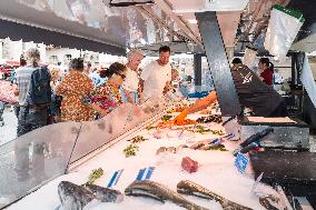 Queen Margrethe II of Denmark annual visit at Cahors market - South of France