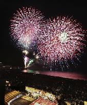 Fireworks at World Cultural Heritage site in central Japan