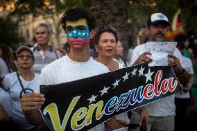 Protest In Barcelona By Supporters Of The Venezuelan Opposition