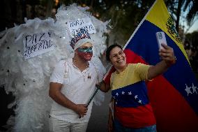 Protest In Barcelona By Supporters Of The Venezuelan Opposition