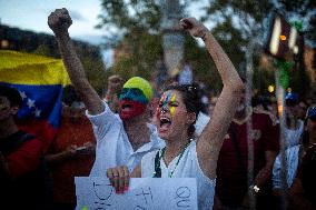 Protest In Barcelona By Supporters Of The Venezuelan Opposition