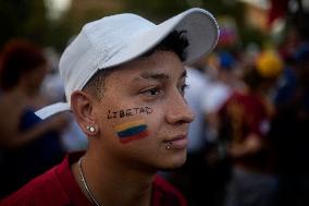 Protest In Barcelona By Supporters Of The Venezuelan Opposition