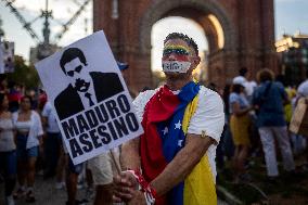 Protest In Barcelona By Supporters Of The Venezuelan Opposition