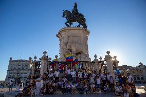 Venezuelan Community Protest At Commerce Square  In Lisbon, Portugal