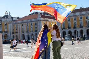 Venezuelan Community Protest At Commerce Square  In Lisbon, Portugal