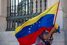 Venezuelan Community Protest At Commerce Square  In Lisbon, Portugal