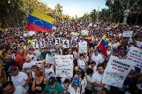 Protest In Barcelona By Supporters Of The Venezuelan Opposition