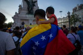 Venezuelan Community Protest At Praça Restauradores In Lisbon, Portugal.