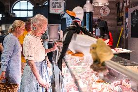 Queen Margrethe II of Denmark at Cahors Market - South of France