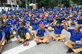 Gram Police Bahini Protest Demanding Nationalization Of Their Jobs In Dhaka.