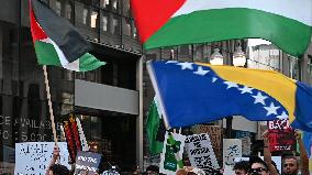 Protesters Demonstrate On The March Of The Eve Of The Democratic National Convention In Chicago Illinois