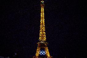 The Olympic Rings Displayed On The Eiffel Tower