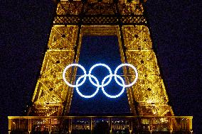 The Olympic Rings Displayed On The Eiffel Tower