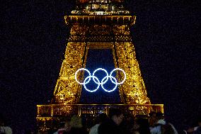 The Olympic Rings Displayed On The Eiffel Tower