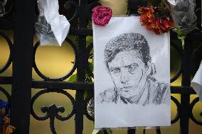 Fans Gather At Alain Delon's Residence In Douchy Where He Died On Sunday