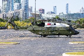 President Biden Landing In Downtown Chicago Visiting Democratic National Convention