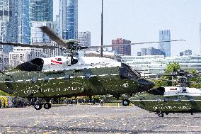 President Biden Landing In Downtown Chicago Visiting Democratic National Convention