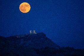 Supermoon Lights Up The Sky Above Sounion - Greece