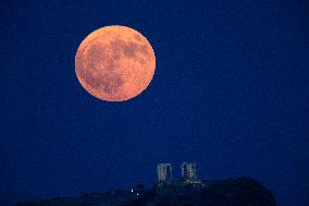 Supermoon Lights Up The Sky Above Sounion - Greece