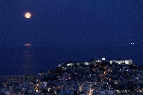 Blue Supermoon In Greece