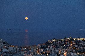 Blue Supermoon In Greece