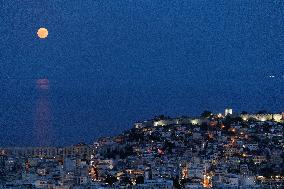 Blue Supermoon In Greece