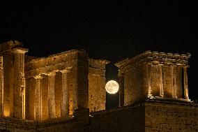 The Super Blue Moon Rises Above Acropolis