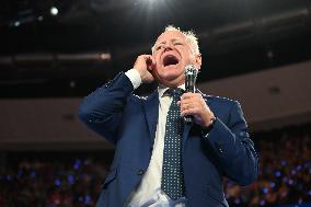 Democratic Vice Presidential Candidate Minnesota Gov. Tim Walz Speaks At The Fiserv Forum During A Harris-Walz Campaign Rally In