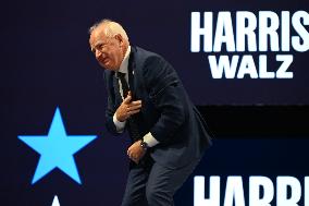 Democratic Vice Presidential Candidate Minnesota Gov. Tim Walz Speaks At The Fiserv Forum During A Harris-Walz Campaign Rally In