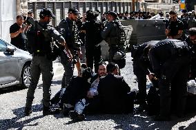 Ultra-Orthodox Jews In West Jerusalem Protest Mandatory Military Service