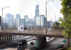 Pro-Gaza Banner Drop Over Morning Traffic In Chicago