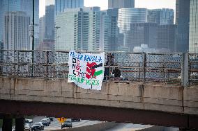 Pro-Gaza Banner Drop Over Morning Traffic In Chicago