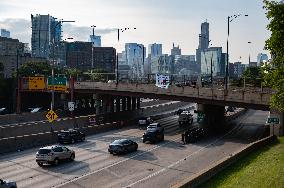 Pro-Gaza Banner Drop Over Morning Traffic In Chicago