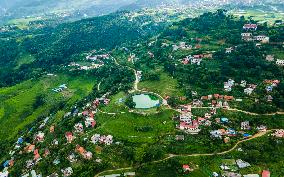 Drone View Of The Lush Greenery Hill In Nepal.