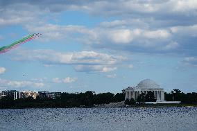 Italian Air Force Frecce Tricolori Flyover In Washington DC.