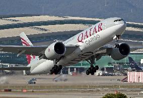 Qatar Cargo aircraft taking off from Barcelona airport