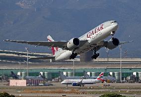 Qatar Cargo aircraft taking off from Barcelona airport