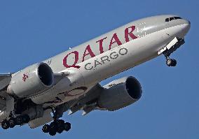 Qatar Cargo aircraft taking off from Barcelona airport