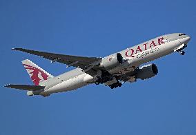 Qatar Cargo aircraft taking off from Barcelona airport