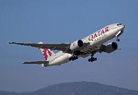 Qatar Cargo aircraft taking off from Barcelona airport