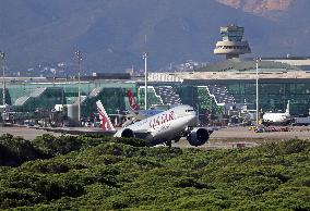 Qatar Cargo aircraft taking off from Barcelona airport