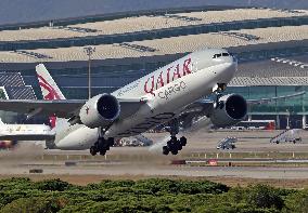 Qatar Cargo aircraft taking off from Barcelona airport