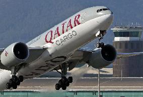 Qatar Cargo aircraft taking off from Barcelona airport