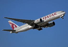 Qatar Cargo aircraft taking off from Barcelona airport