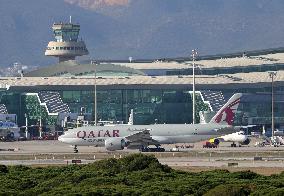 Qatar Cargo aircraft taking off from Barcelona airport